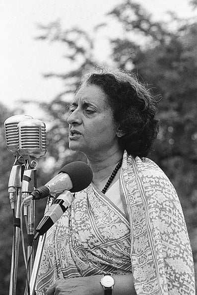 Congress leader Indira Gandhi (1917 - 1984) coming out of Shah Commision of Inquiry at Patiala House in New Delhi, January 19, 1978.